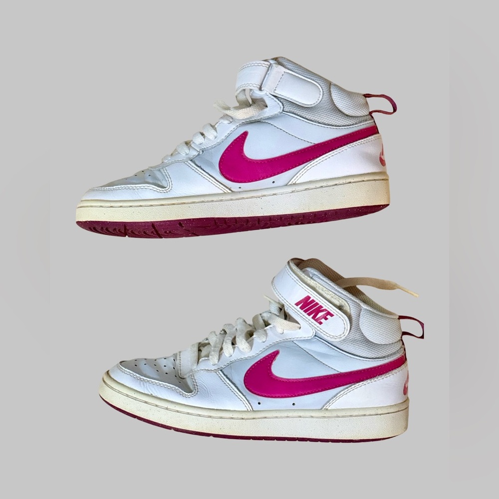 Nike - Girl’s Youth Sz 5 Nike Court Borough Mid 2 White & Pink - Picture 3 of 9